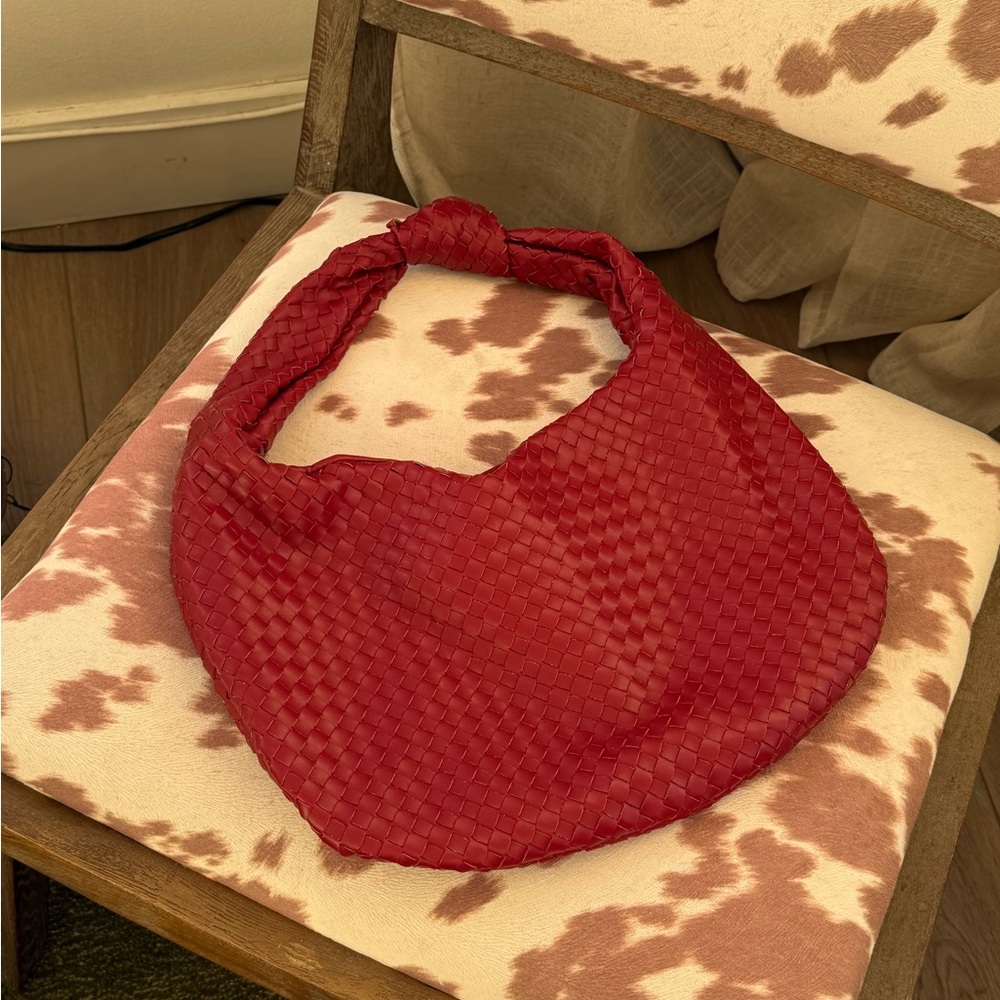 Anthropology Red Woven Hobo Bag